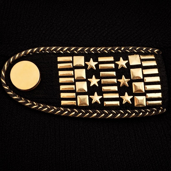 St. John Collection by Marie Gray Black Knit Sweater Gold Military Shoulder Sz M - Picture 4 of 7